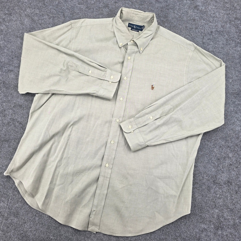 Ralph Lauren Classic Fit Button Down Shirt Sage Green 18 34/35 Mens Long Sleeve
